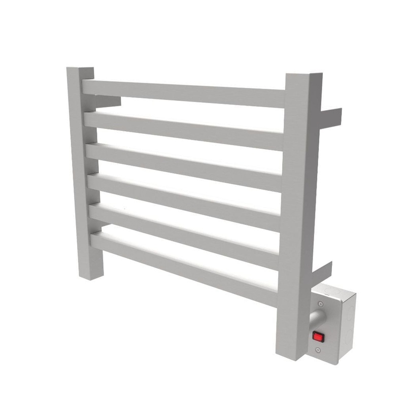 Amba Quadro 20" x 16" 6-Bar Brushed Stainless Steel Finish Hardwired Towel Warmer With Push Button On/Off Switch