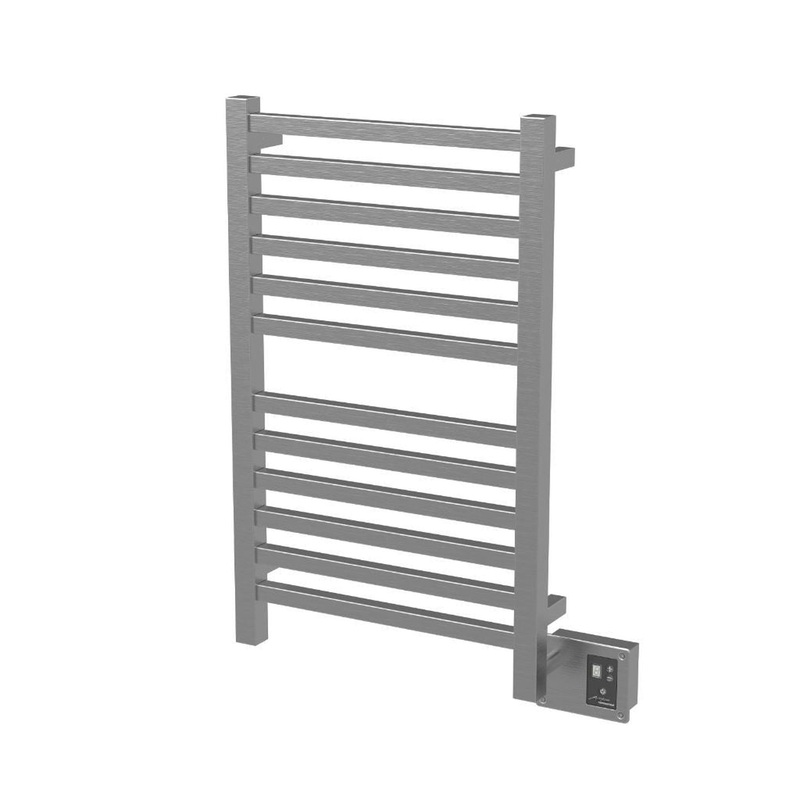 Amba Quadro 20" x 33" 12-Bar Brushed Stainless Steel Hardwired Towel Warmer With Digital Heat Controller