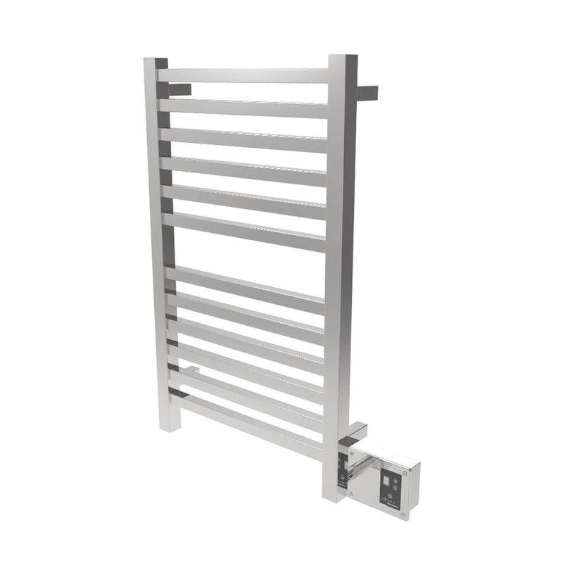 Amba Quadro 20" x 33" 12-Bar Polished Stainless Steel Hardwired Towel Warmer With Digital Heat Controller