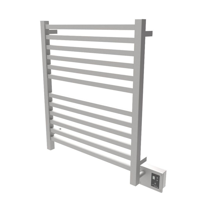 Amba Quadro 28" x 33" 12-Bar Brushed Stainless Steel Hardwired Towel Warmer With Digital Heat Controller