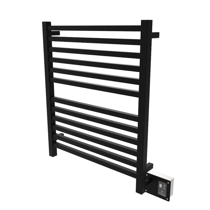 Amba Quadro 28" x 33" 12-Bar Matte Black Hardwired Towel Warmer With Digital Heat Controller