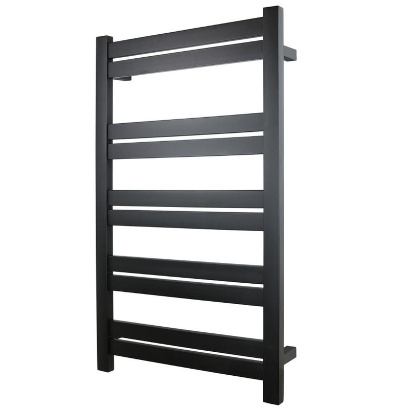 WarmlyYours Grande 10 21" x 34" Matte Black Stainless Steel Wall-Mounted 10-Bar Hardwired Towel Warmer