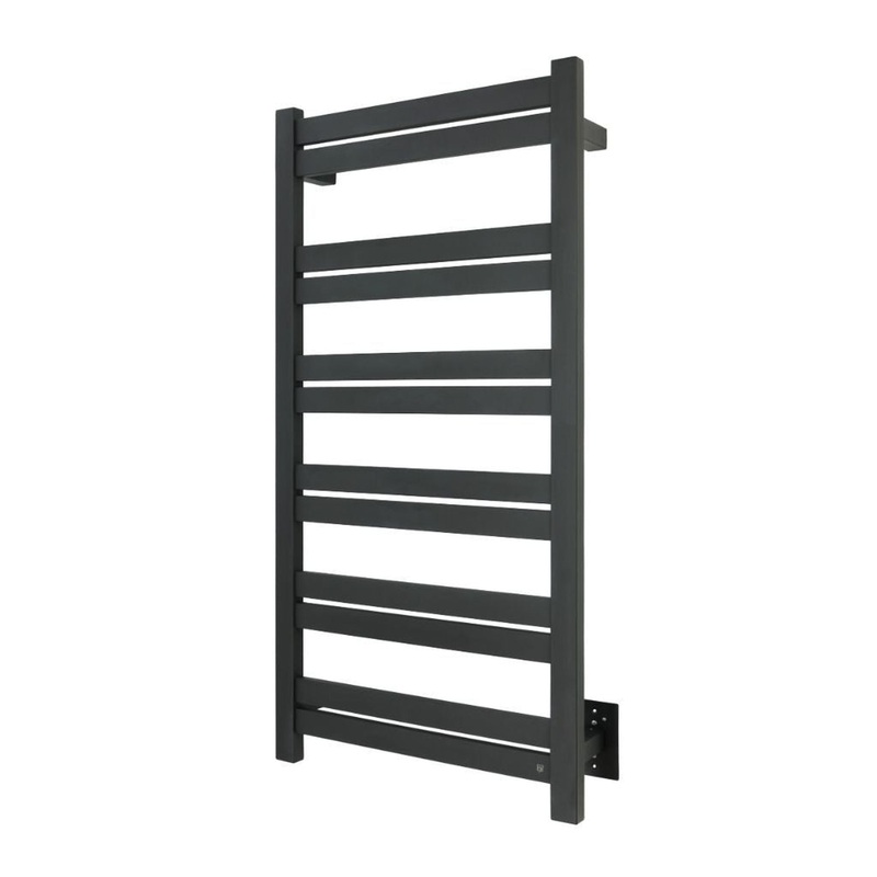 WarmlyYours Grande 12 21" x 41" Matte Black Stainless Steel Wall-Mounted 12-Bar Hardwired Towel Warmer