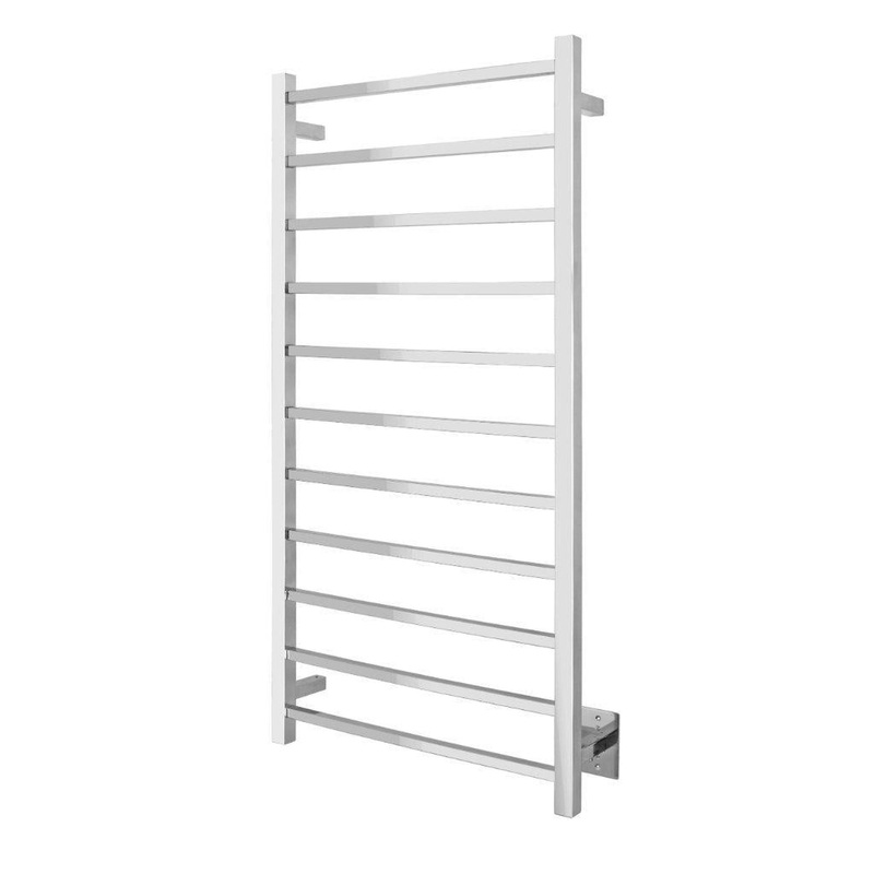 WarmlyYours London 24" x 47" Polished Stainless Steel Wall-Mounted 11-Bar Hardwired Towel Warmer