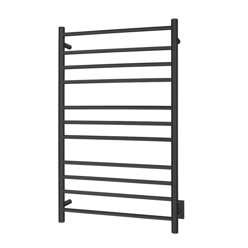 WarmlyYours Malta 25" x 42" Matte Black Stainless Steel Wall-Mounted 11-Bar Hardwired Towel Warmer