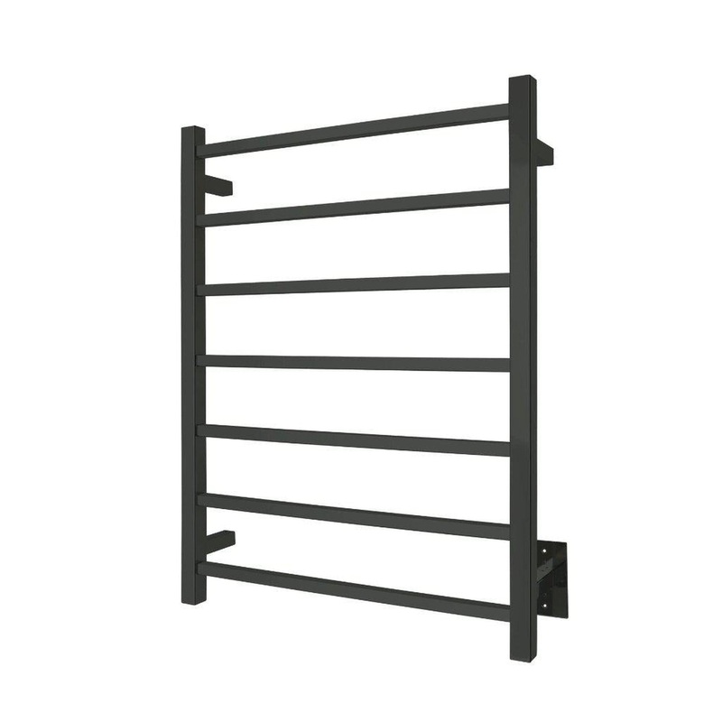 WarmlyYours Tahoe 7 24" x 32" Matte Black Stainless Steel Wall-Mounted 7-Bar Hardwired Towel Warmer