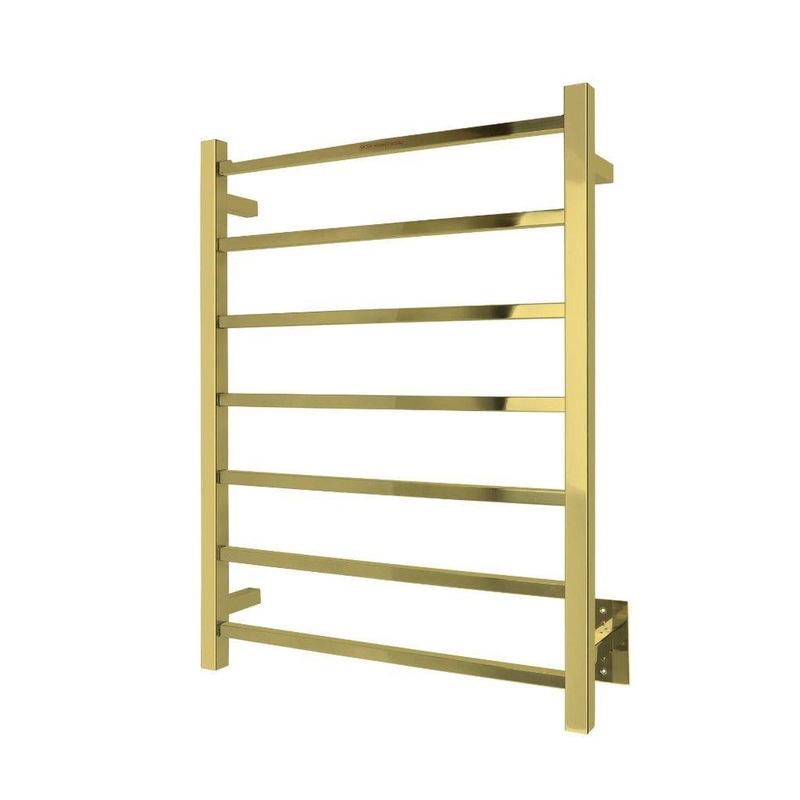 WarmlyYours Tahoe 7 24" x 32" Polished Gold Stainless Steel Wall-Mounted  7-Bar Hardwired Towel Warmer