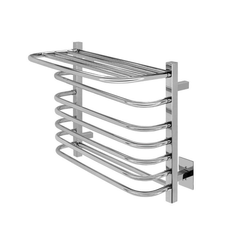 WarmlyYours Vancouver 24" x 20" Polished Stainless Steel Wall-Mounted 6-Bar Hardwired Towel Warmer