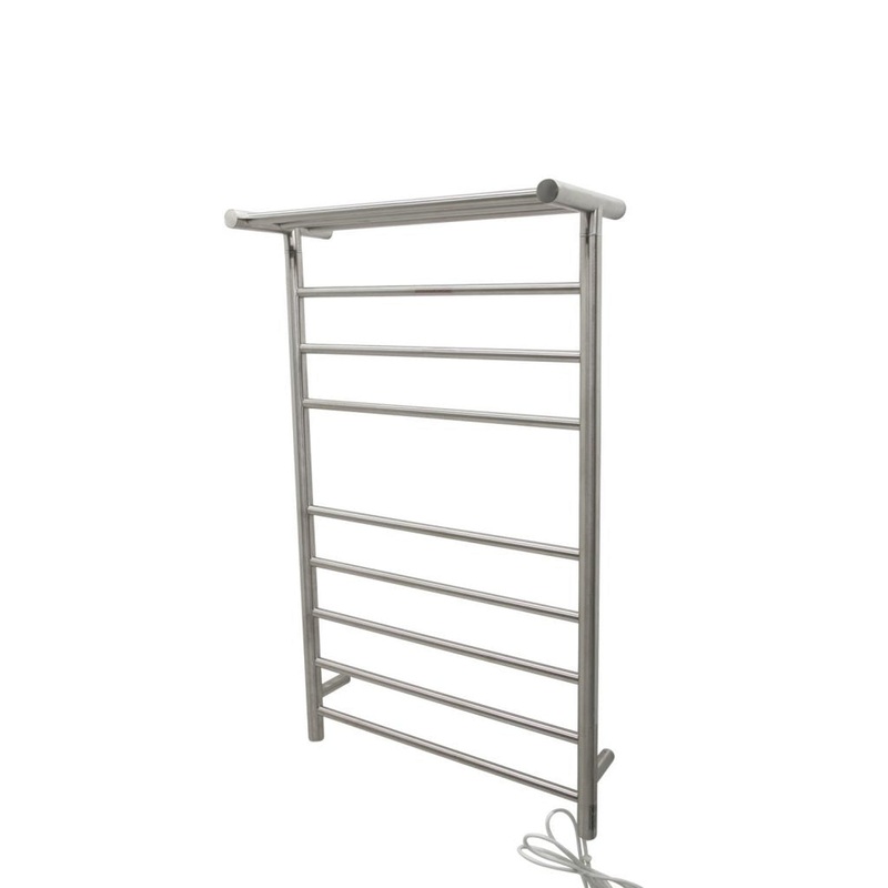 ANZZI Eve Series 8-Bar Stainless Steel Wall-Mounted Electric Towel Warmer Rack With Top Shelf in Brushed Nickel Finish