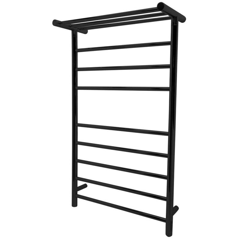 ANZZI Eve Series 8-Bar Stainless Steel Wall-Mounted Electric Towel Warmer Rack With Top Shelf in Matte Black Finish