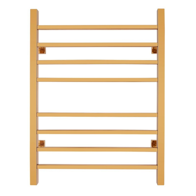 WarmlyYours Sierra 24" x 32" Polished Gold Stainless Steel Wall-Mounted 8-Bar Dual Connection Hardwired or Plug-In Towel Warmer