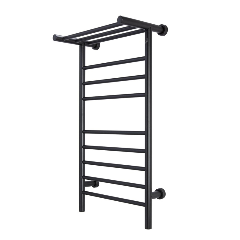 WarmlyYours Summit 20" x 36" Matte Black Stainless Steel Wall-Mounted 8-Bar Dual Connection Hardwired or Plug-In Towel Warmer