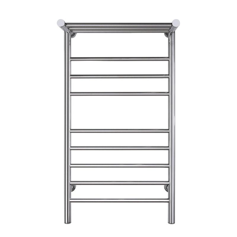 WarmlyYours Summit 20" x 36" Polished Stainless Steel Wall-Mounted 8-Bar Dual Connection Hardwired or Plug-In Towel Warmer