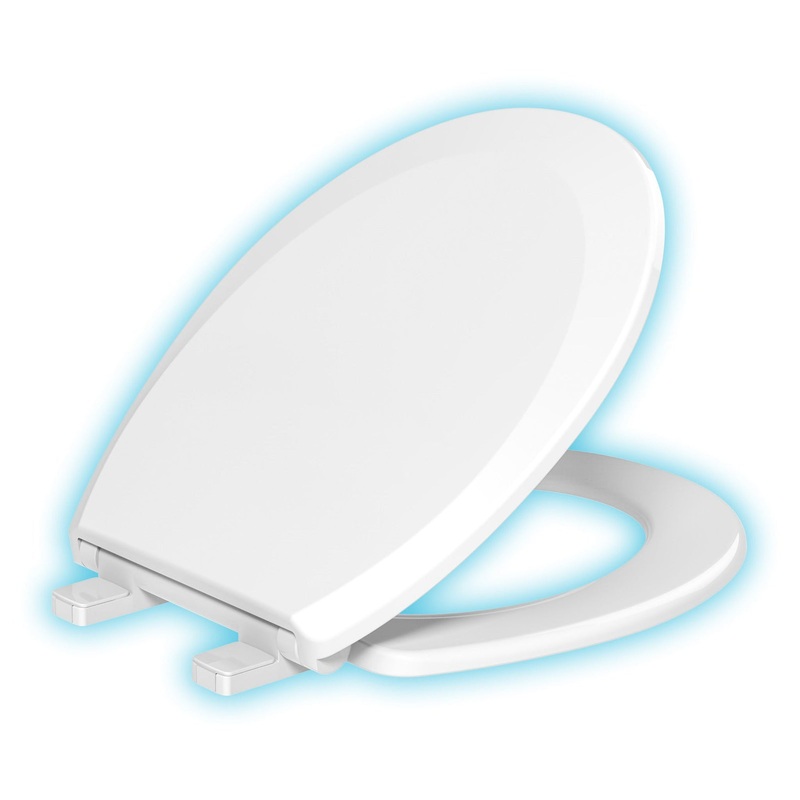 Evekare Night Glow Toilet Seat Soft Closing, Round With Blue Glow