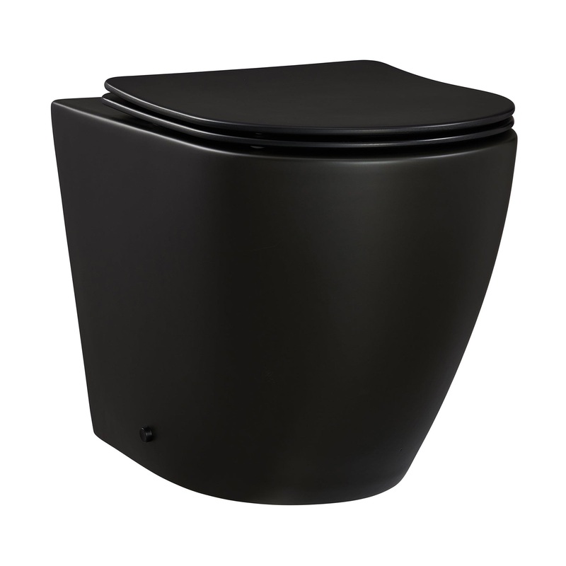 Swiss Madison St. Tropez 14" x 16" Matte Black Back-to-Wall Elongated Floor Mounted Toilet Bowl