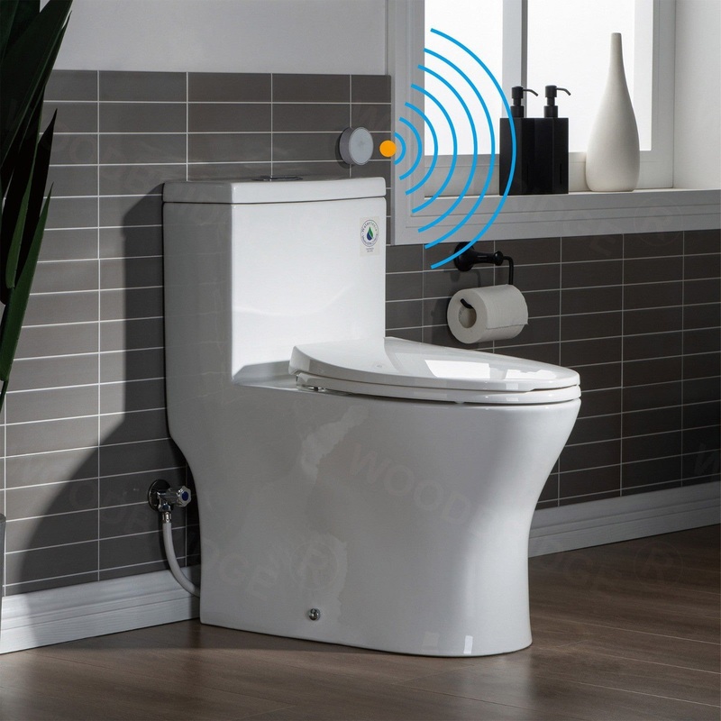 WoodBridge B-0750-A White Modern One-Piece Elongated Toilet With Solf Closed Seat and Hand Free Touchless Sensor Flush Kit