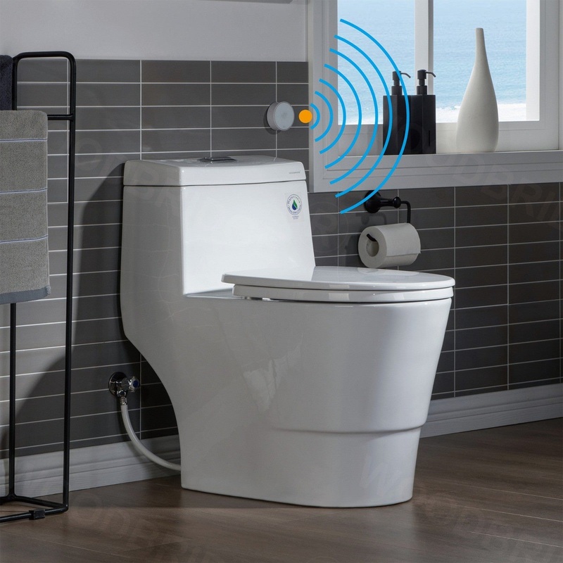 WoodBridge B-0940-A White Modern One-Piece Elongated Toilet With Solf Closed Seat and Hand Free Touchless Sensor Flush Kit