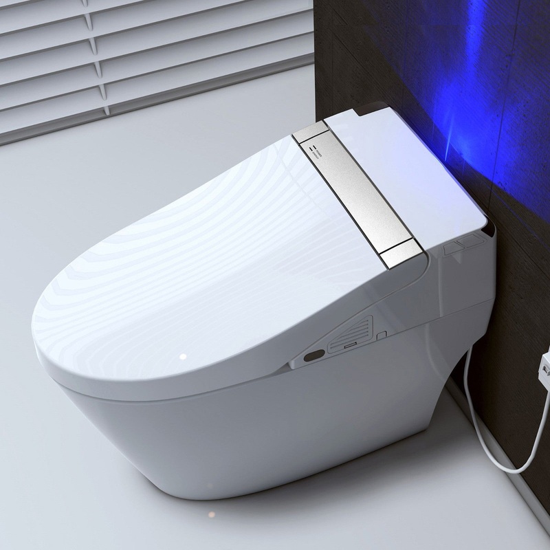 WoodBridge B0960S White 1.28 GPF Auto Flush, Auto Open & Auto Close, Single Flush Toilet With Intelligent Smart Bidet Seat and Wireless Remote Control, Chair Height