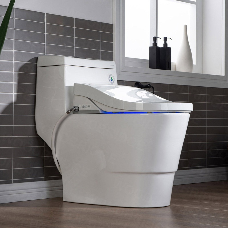 WoodBridge T-0008 White Luxury Bidet Toilet Elongated One Piece Toilet With Advanced Bidet Seat, Chair Height, Smart Toilet Seat With Temperature Controlled Wash Functions and Air Dryer