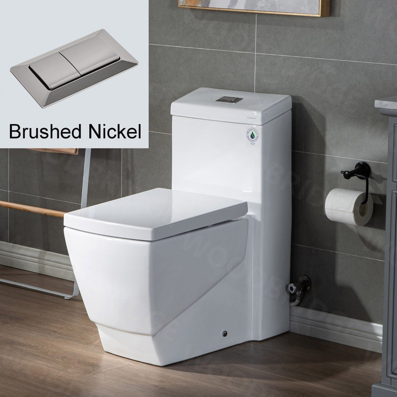 WoodBridge T0020-BN Modern Square Design One Piece Dual Flush 1.28 GP Toilet, Chair Height With Soft Closing Seat and Brushed Nickel Button