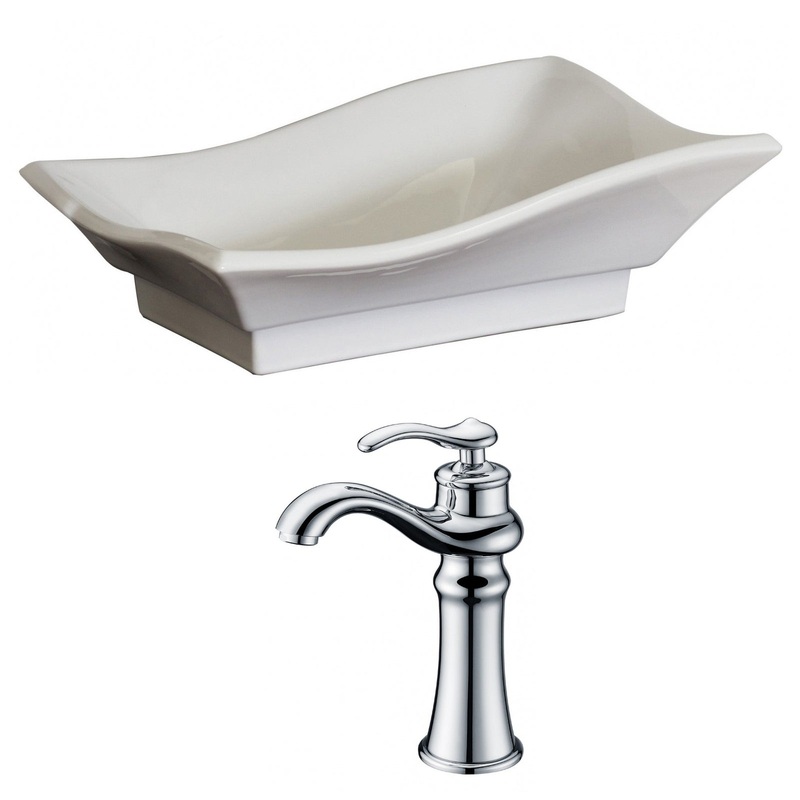 American Imaginations AI-15039 20" White Unique Ceramic Above Counter Bathroom Vessel Sink Set