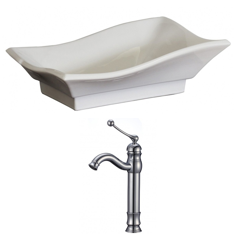 American Imaginations AI-15041 20" White Unique Ceramic Above Counter Bathroom Vessel Sink Set