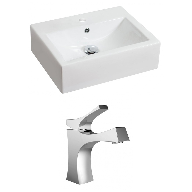 American Imaginations AI-15042 20" White Rectangular Ceramic Above Counter Bathroom Vessel Sink Set