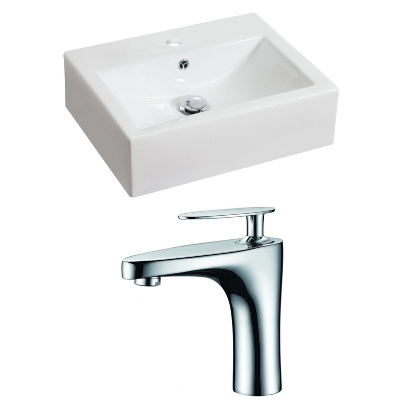 American Imaginations AI-15044 20" White Rectangular Ceramic Above Counter Bathroom Vessel Sink Set