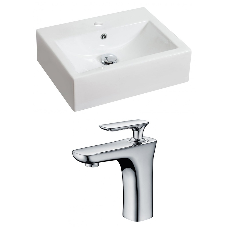 American Imaginations AI-15045 20" White Rectangular Ceramic Above Counter Bathroom Vessel Sink Set