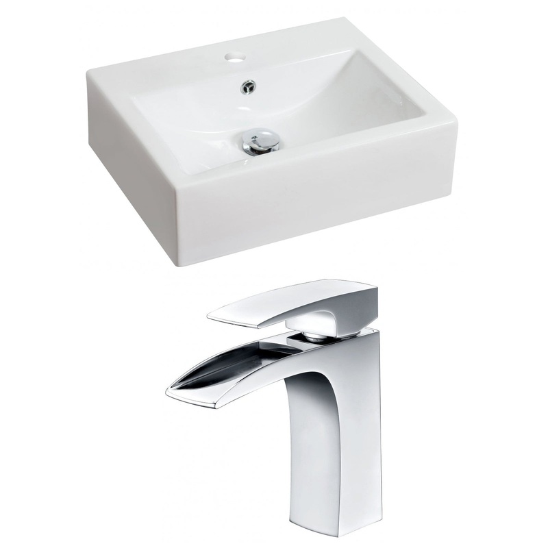 American Imaginations AI-15046 20" White Rectangular Ceramic Above Counter Bathroom Vessel Sink Set