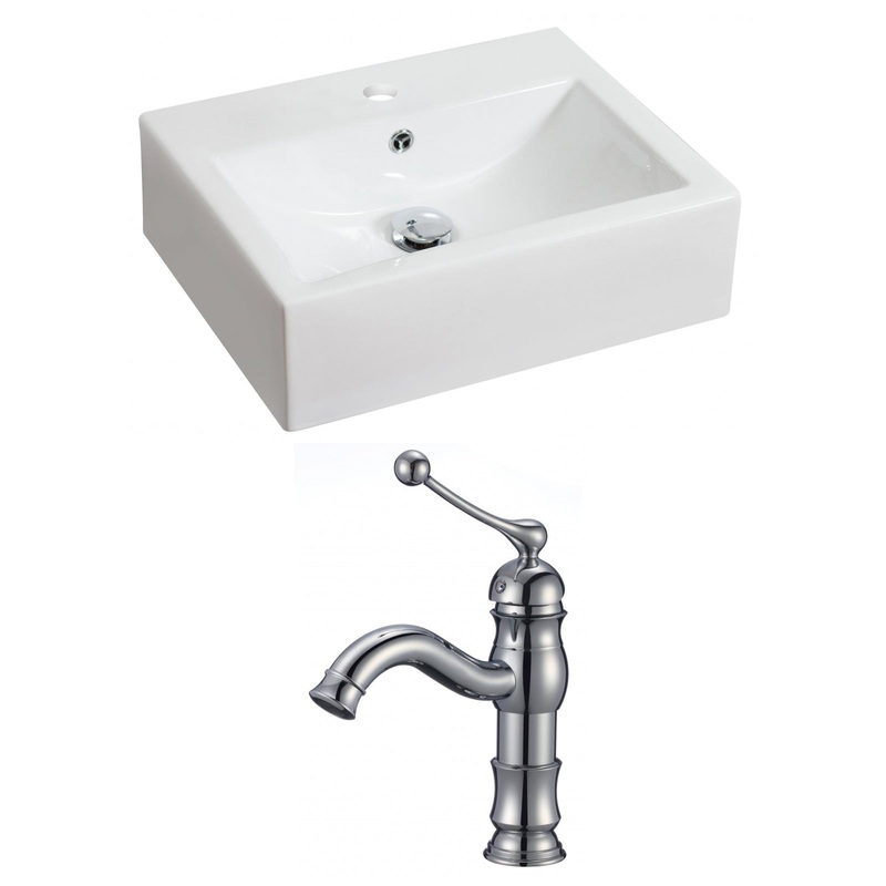 American Imaginations AI-15048 20" White Rectangular Ceramic Above Counter Bathroom Vessel Sink Set