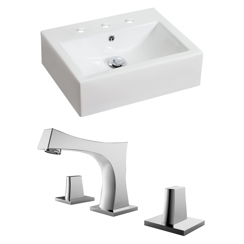 American Imaginations AI-15049 20" White Rectangular Ceramic Above Counter Bathroom Vessel Sink Set