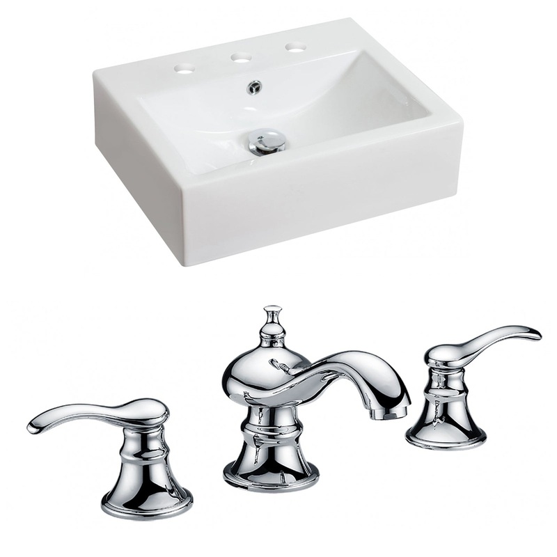 American Imaginations AI-15050 20" White Rectangular Ceramic Above Counter Bathroom Vessel Sink Set