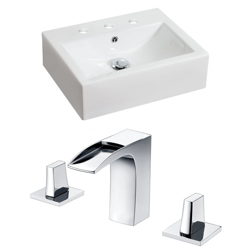 American Imaginations AI-15053 20" White Rectangular Ceramic Above Counter Bathroom Vessel Sink Set