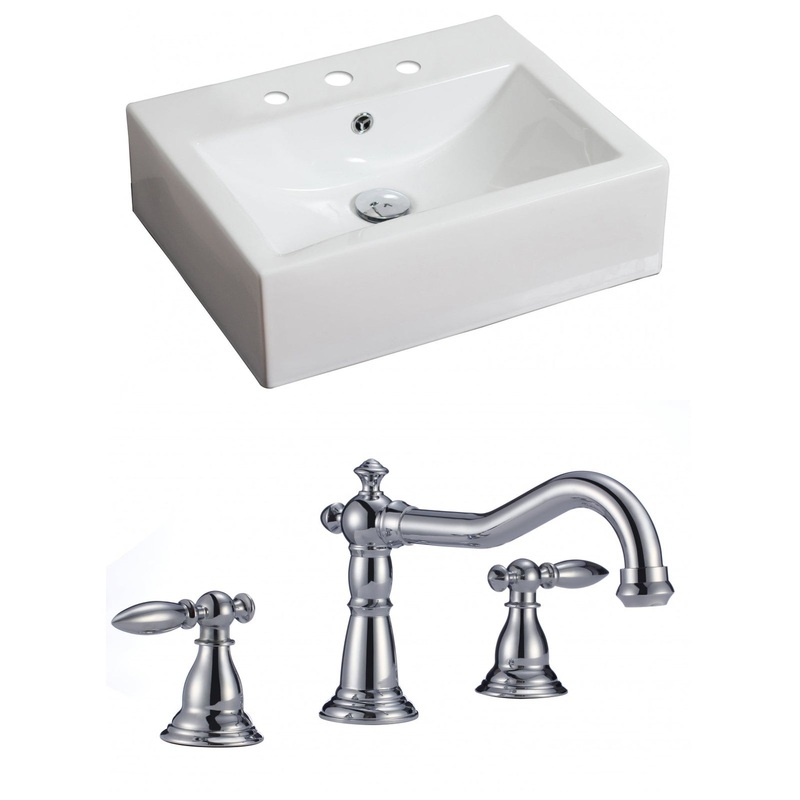 American Imaginations AI-15054 20" White Rectangular Ceramic Above Counter Bathroom Vessel Sink Set