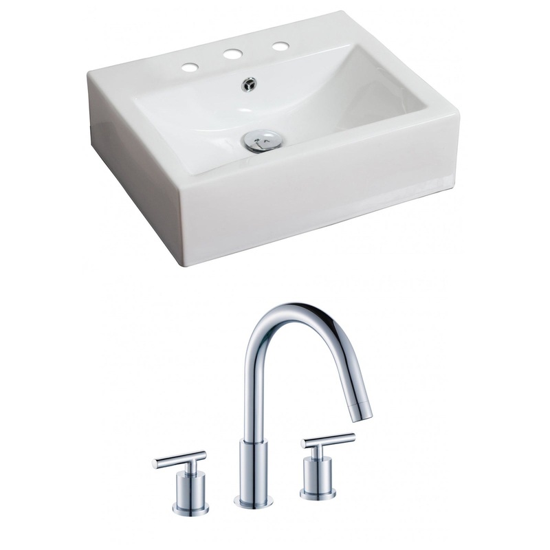 American Imaginations AI-15055 20" White Rectangular Ceramic Above Counter Bathroom Vessel Sink Set