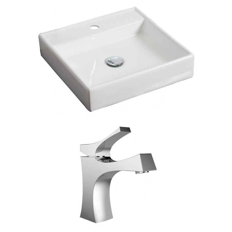 American Imaginations AI-15056 18" White Square Ceramic Above Counter Bathroom Vessel Sink Set