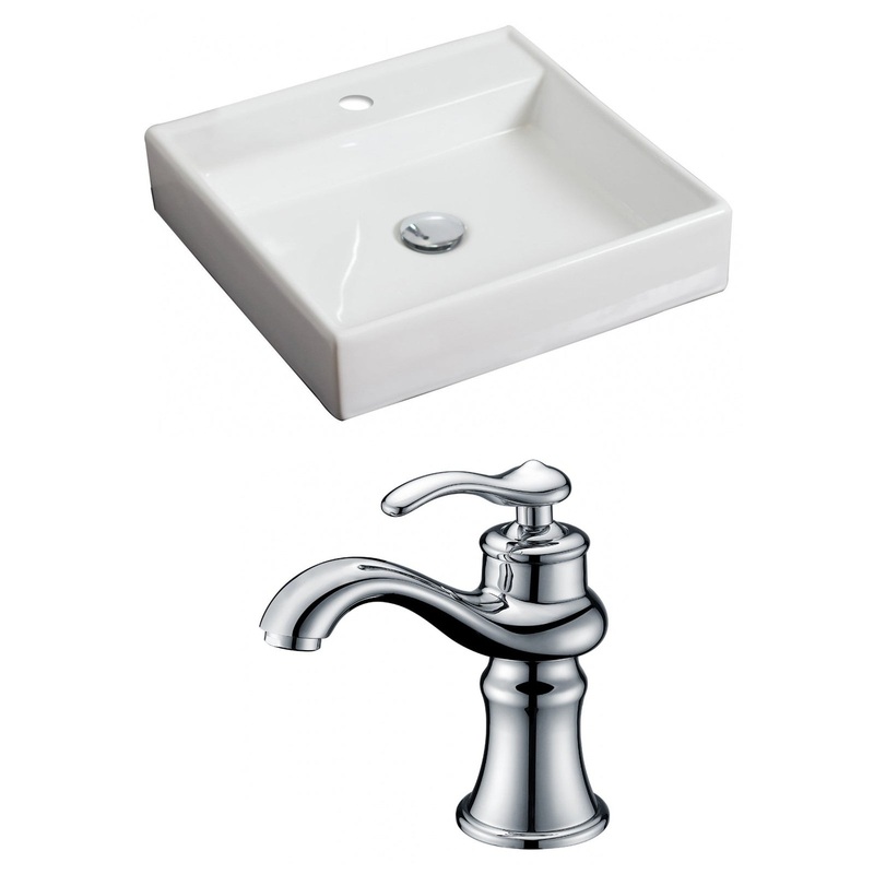American Imaginations AI-15057 18" White Square Ceramic Above Counter Bathroom Vessel Sink Set