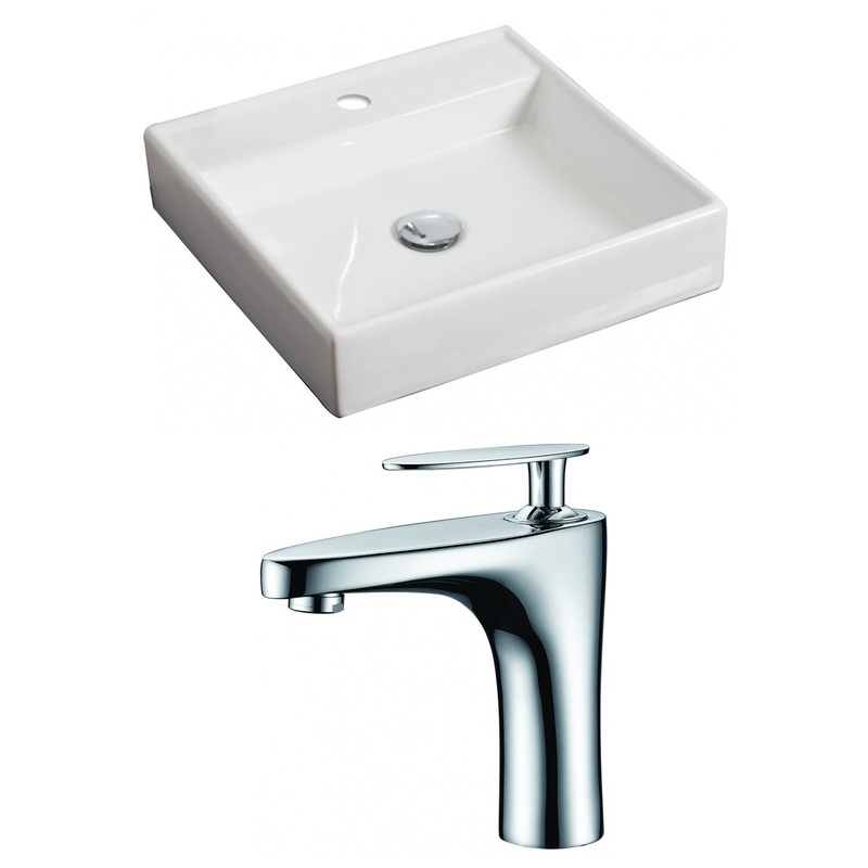 American Imaginations AI-15058 18" White Square Ceramic Above Counter Bathroom Vessel Sink Set