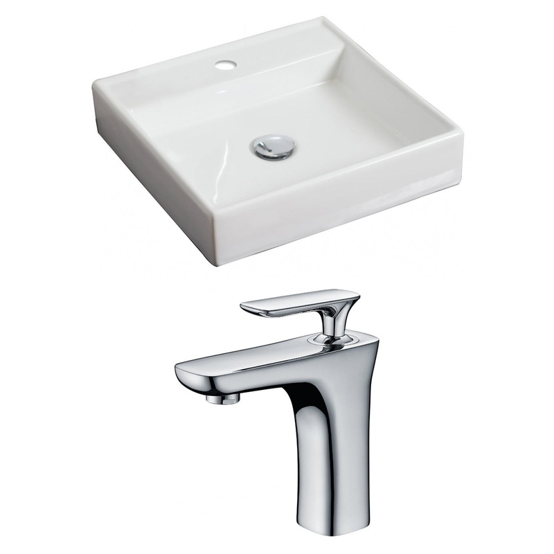 American Imaginations AI-15059 18" White Square Ceramic Above Counter Bathroom Vessel Sink Set