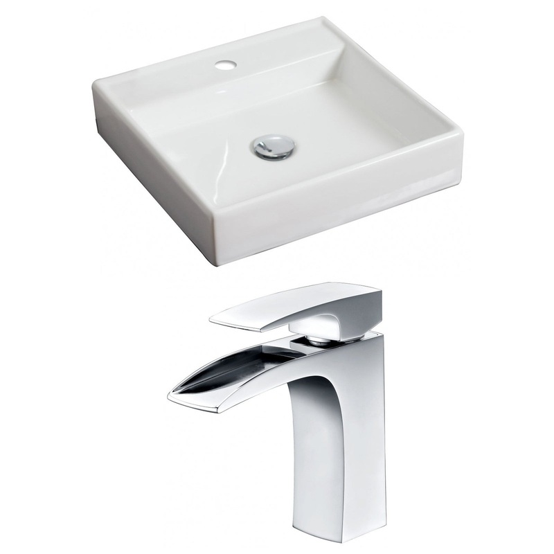 American Imaginations AI-15060 18" White Square Ceramic Above Counter Bathroom Vessel Sink Set