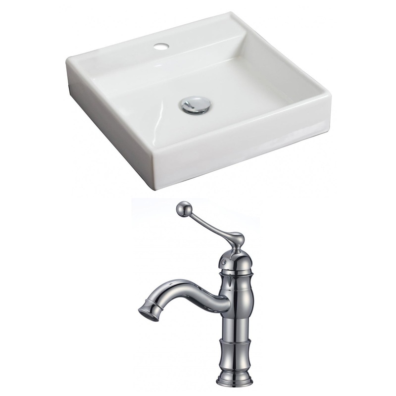 American Imaginations AI-15062 18" White Square Ceramic Above Counter Bathroom Vessel Sink Set