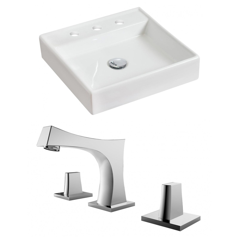 American Imaginations AI-15063 18" White Square Ceramic Above Counter Bathroom Vessel Sink Set