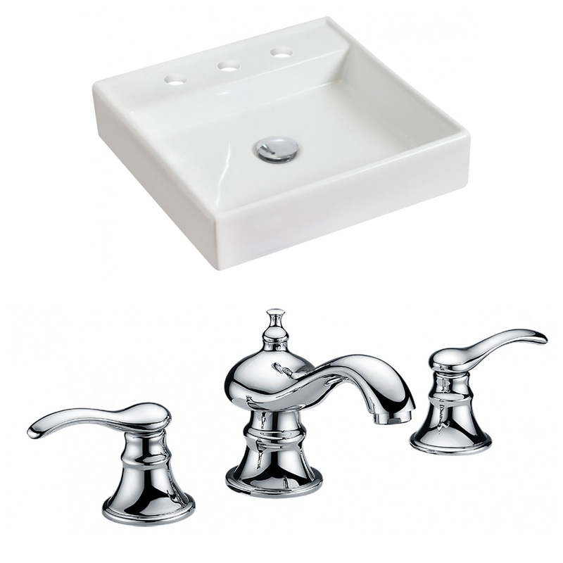 American Imaginations AI-15064 18" White Square Ceramic Above Counter Bathroom Vessel Sink Set
