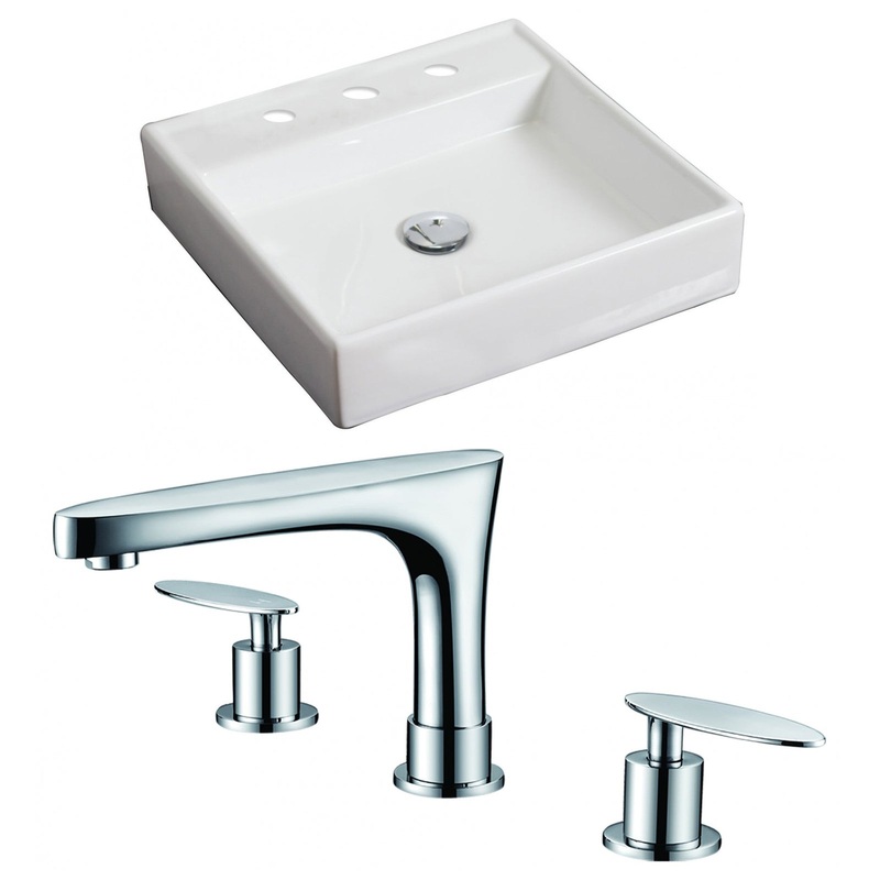 American Imaginations AI-15065 18" White Square Ceramic Above Counter Bathroom Vessel Sink Set