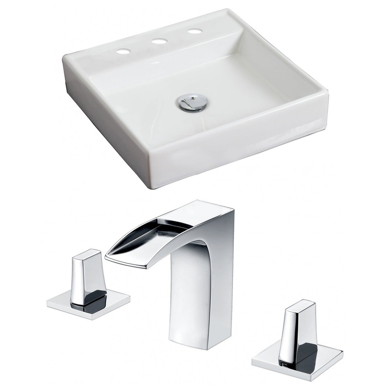 American Imaginations AI-15067 18" White Square Ceramic Above Counter Bathroom Vessel Sink Set
