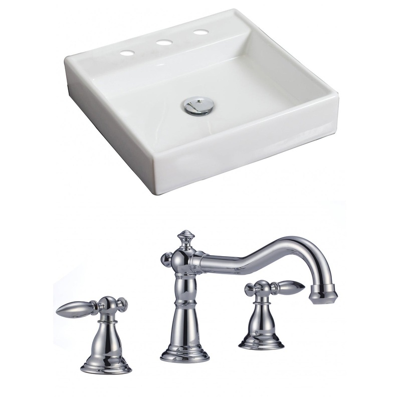 American Imaginations AI-15068 18" White Square Ceramic Above Counter Bathroom Vessel Sink Set