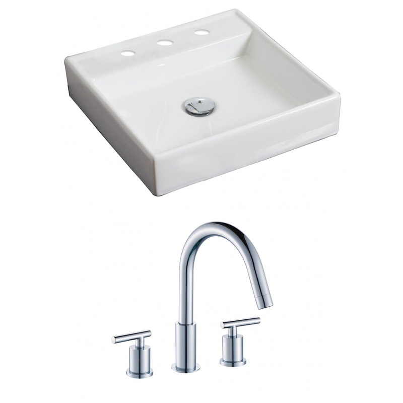 American Imaginations AI-15069 18" White Square Ceramic Above Counter Bathroom Vessel Sink Set