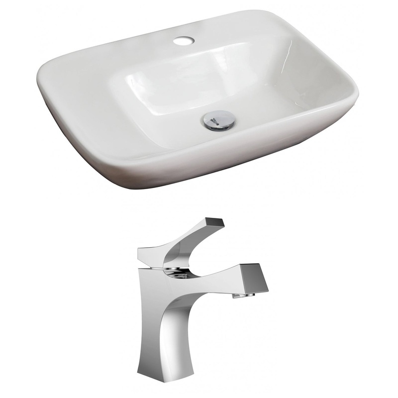 American Imaginations AI-15070 24" White Rectangular Ceramic Above Counter Bathroom Vessel Sink Set