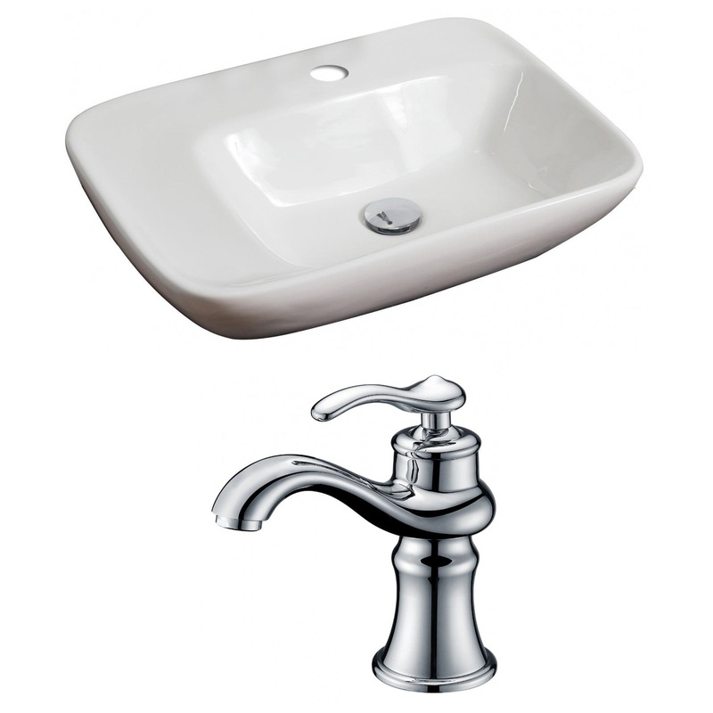 American Imaginations AI-15071 24" White Rectangular Ceramic Above Counter Bathroom Vessel Sink Set